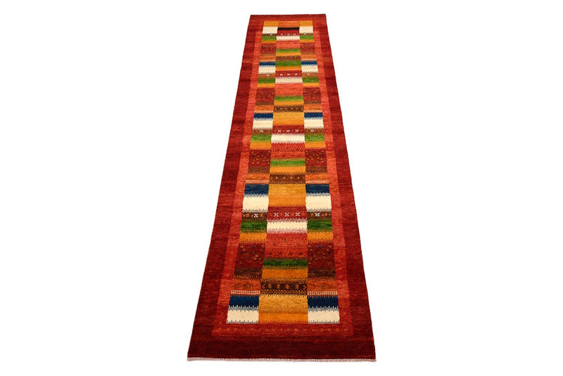 Loper Gabbeh Tapijt - Loribaft Indus - 386 x 83 cm - rood