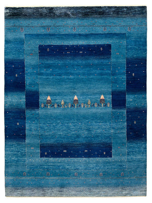 Gabbeh Tapijt - Loribaft Indus - 201 x 152 cm - zee blauw
