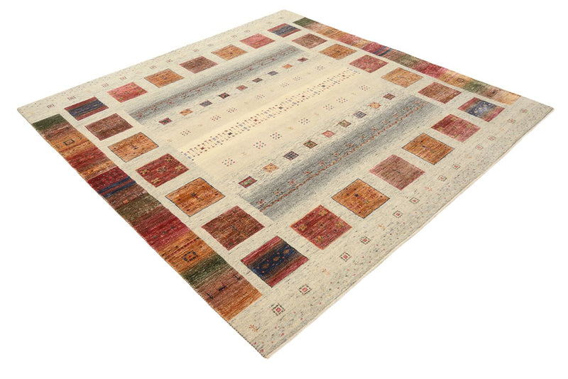 Gabbeh Tapijt - Loribaft Indus vierkant  - 206 x 204 cm - donker beige