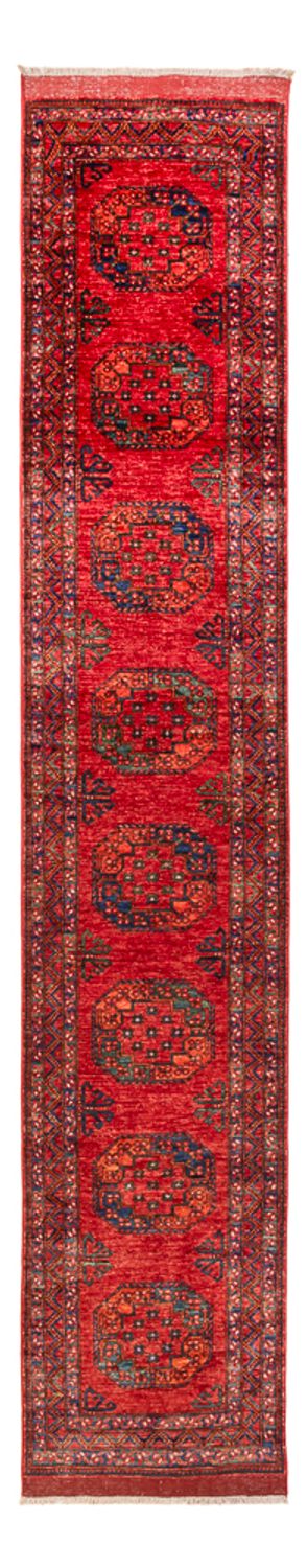 Loper Afghaans tapijt - 395 x 75 cm - rood