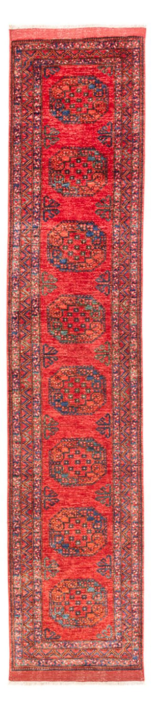 Loper Afghaans tapijt - 390 x 82 cm - rood