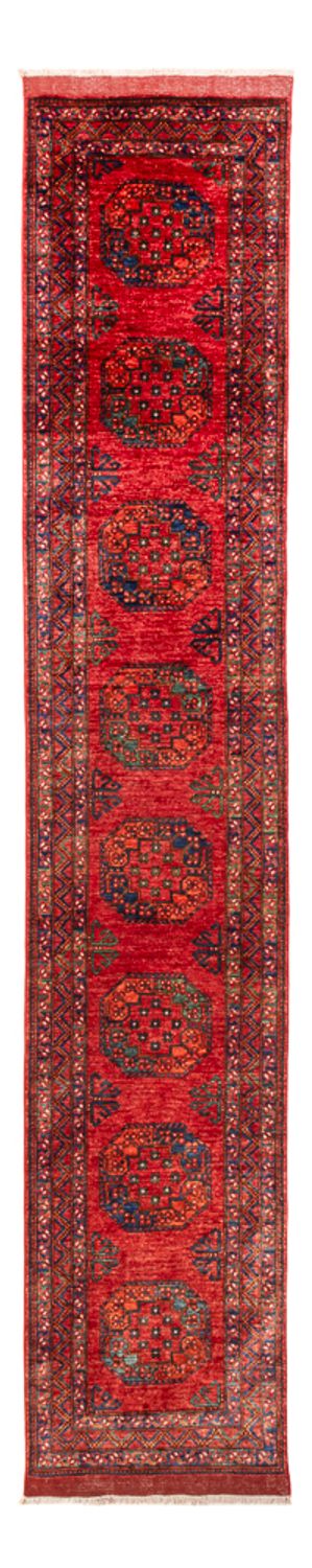 Loper Afghaans tapijt - 395 x 76 cm - rood