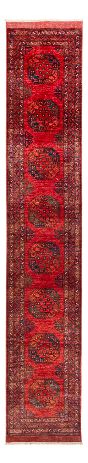 Loper Afghaans tapijt - 395 x 77 cm - rood
