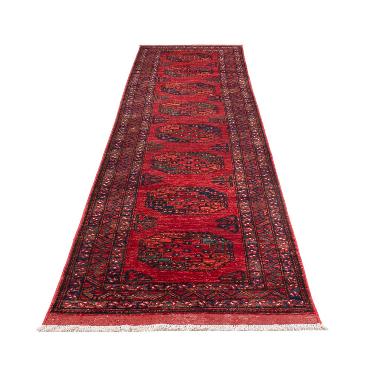 Loper Afghaans tapijt - 395 x 77 cm - rood