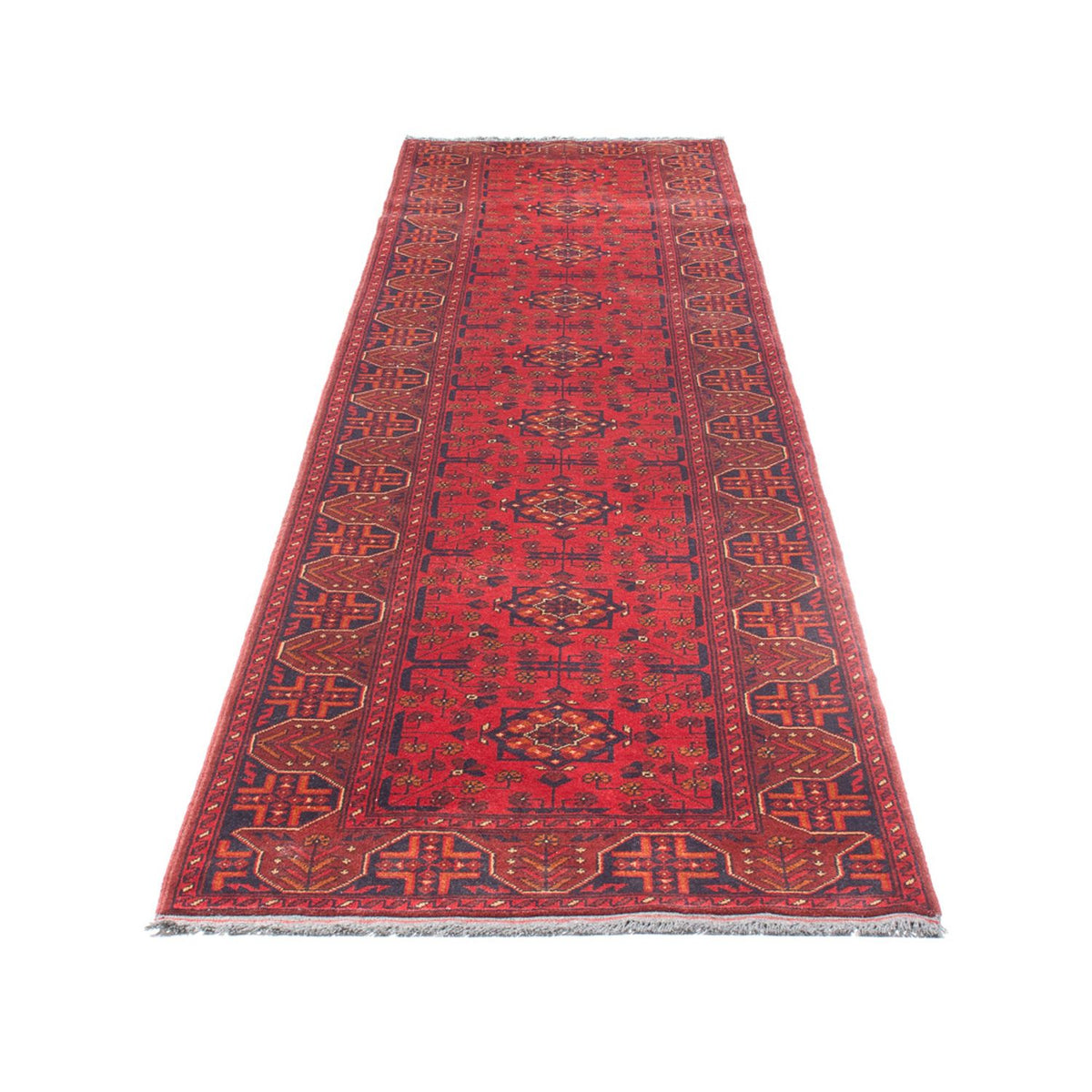 Loper Afghaans tapijt - Kunduz - 395 x 80 cm - rood