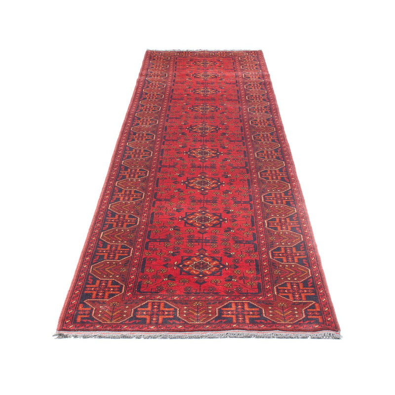 Loper Afghaans tapijt - Kunduz - 395 x 80 cm - rood