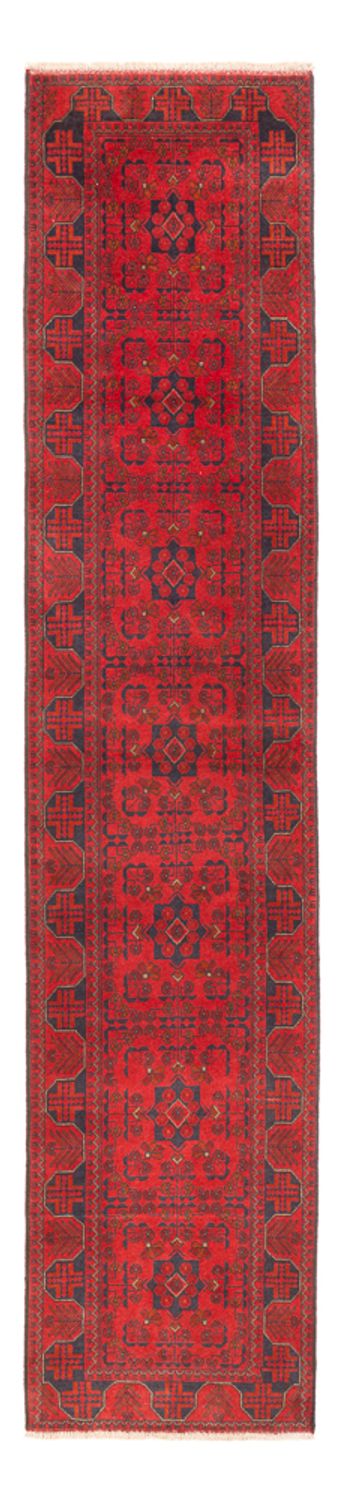 Loper Afghaans tapijt - Kunduz - 390 x 80 cm - rood