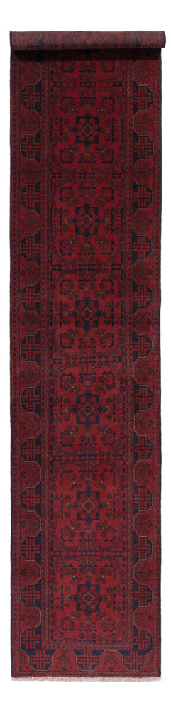 Läufer Afghan - Kunduz - 390 x 80 cm - dunkelrot