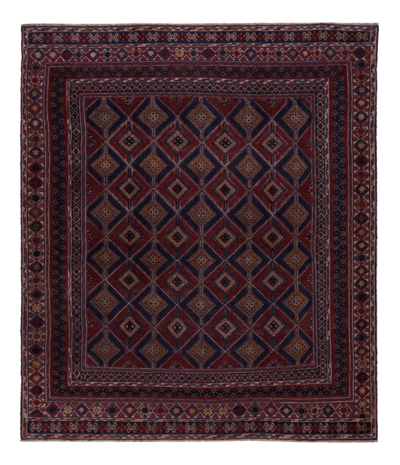 Kelim Teppich - Oriental quadratisch  - 177 x 157 cm - dunkelrot
