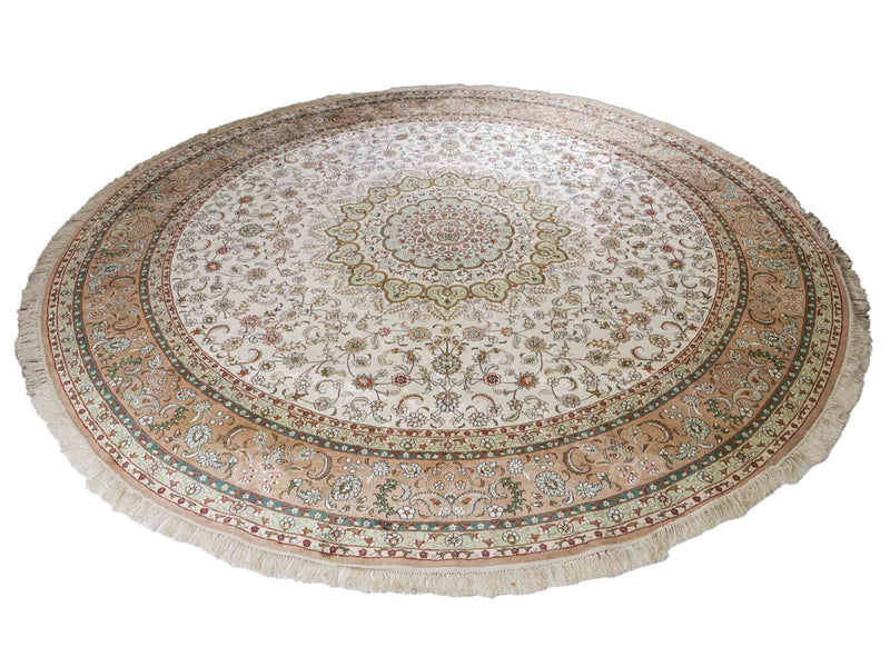 Zijden tapijt - China zijde rond  - 303 x 303 cm - beige