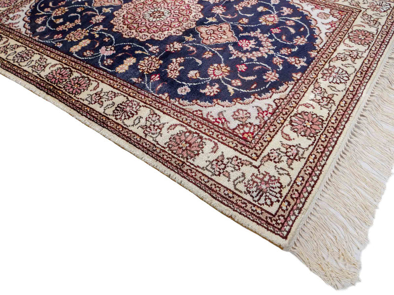 Zijden tapijt - China zijde - 92 x 62 cm - donkerblauw