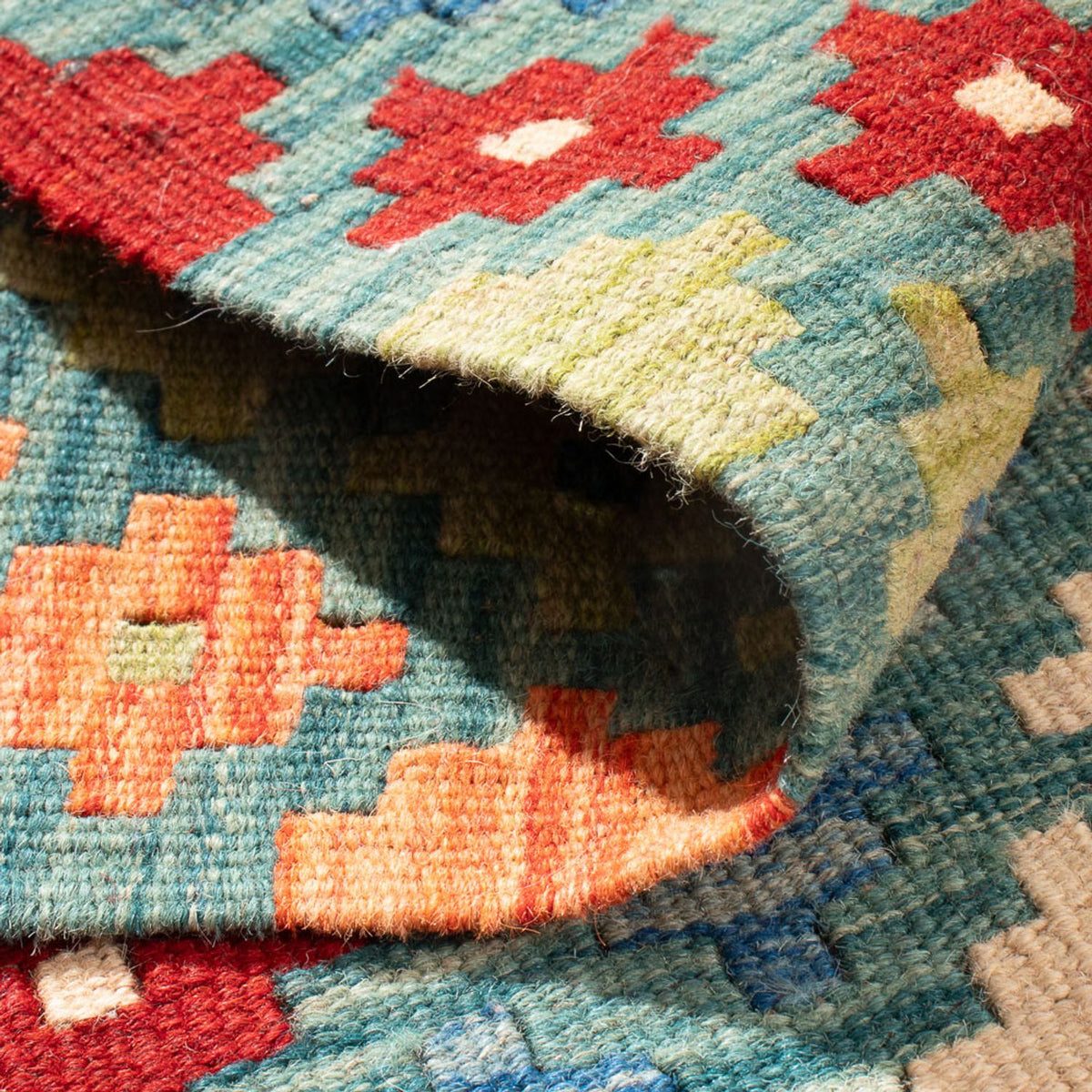 Kelim tapijt - Splash vierkant  - 88 x 90 cm - veelkleurig