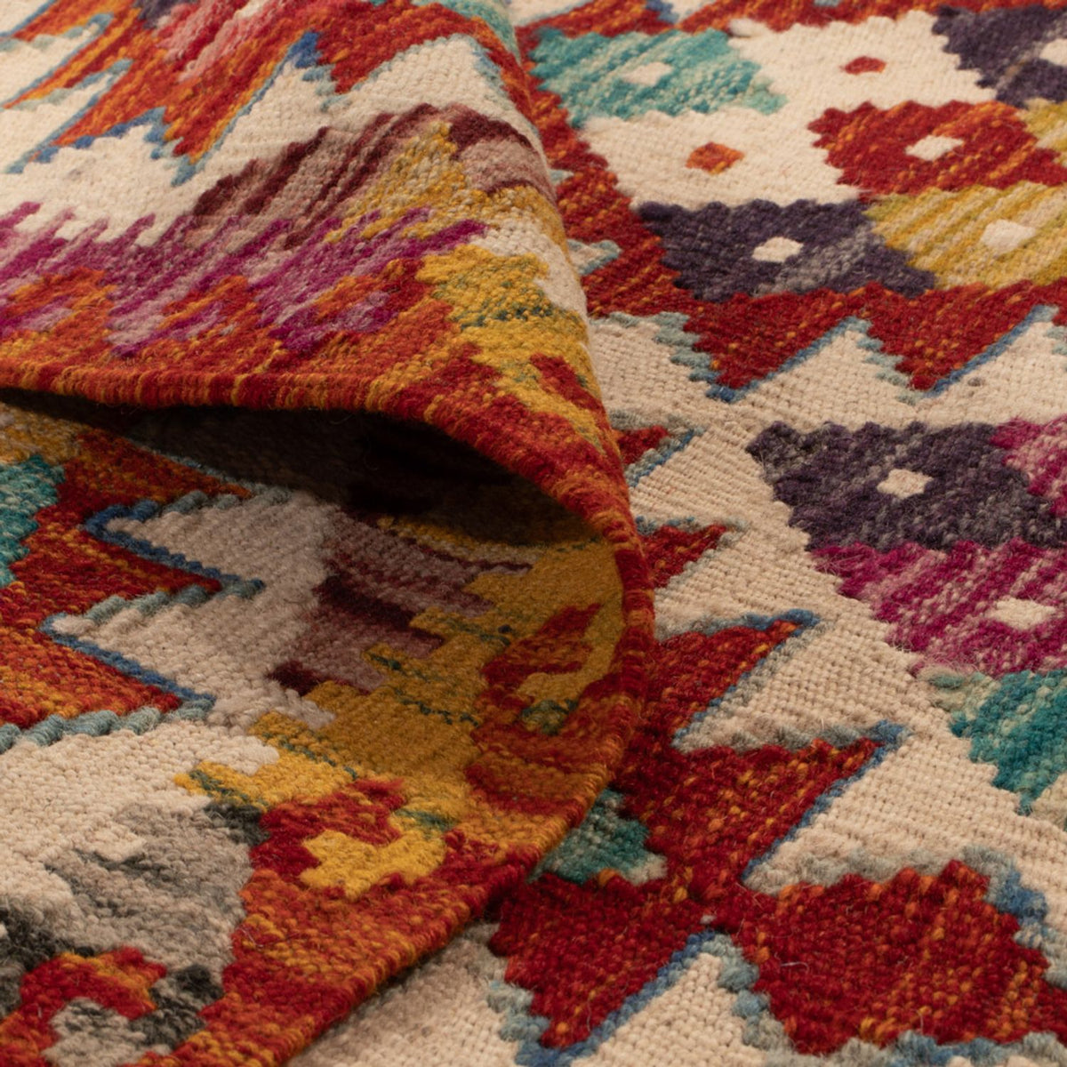 Kelim tapijt - Splash vierkant  - 152 x 152 cm - veelkleurig