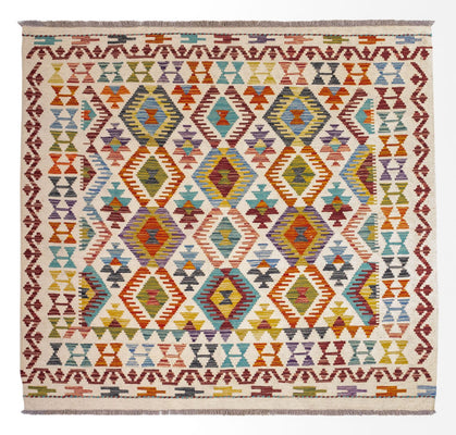 Kelim tapijt - Splash vierkant  - 154 x 143 cm - veelkleurig