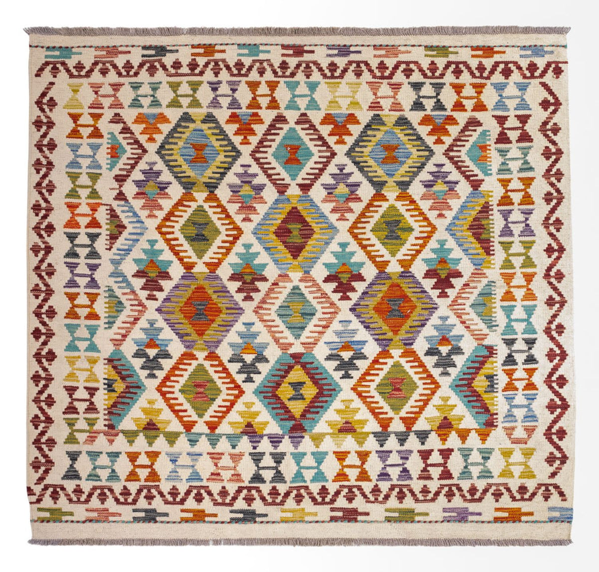 Kelim tapijt - Splash vierkant  - 154 x 143 cm - veelkleurig