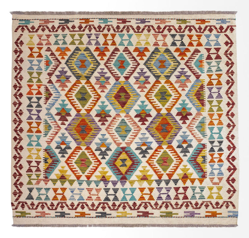 Kelim tapijt - Splash vierkant  - 154 x 143 cm - veelkleurig