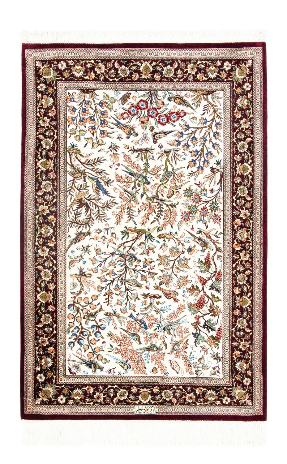 Zijden tapijt - Ghom Silk - Premium - 123 x 80 cm - beige