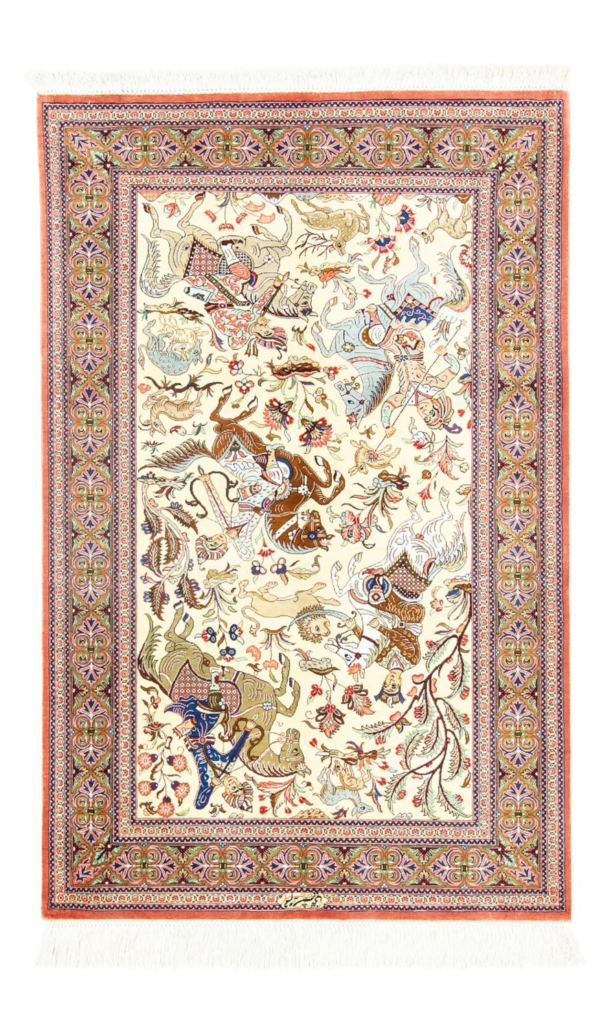 Zijden tapijt - Ghom Silk - Premium - 121 x 77 cm - beige