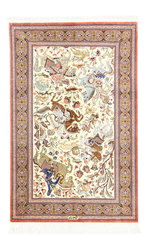 Zijden tapijt - Ghom Silk - Premium - 121 x 77 cm - beige