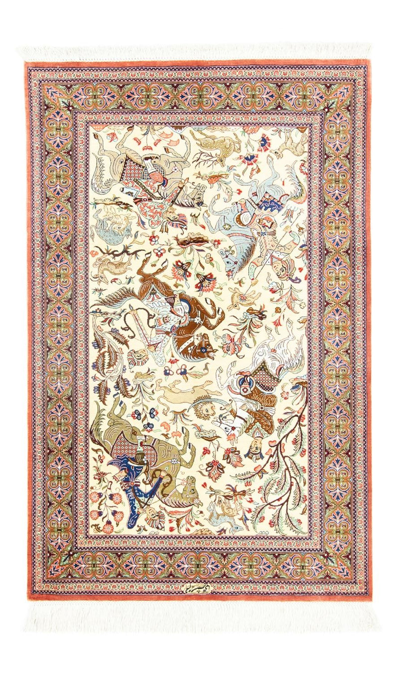 Zijden tapijt - Ghom Silk - Premium - 121 x 77 cm - beige