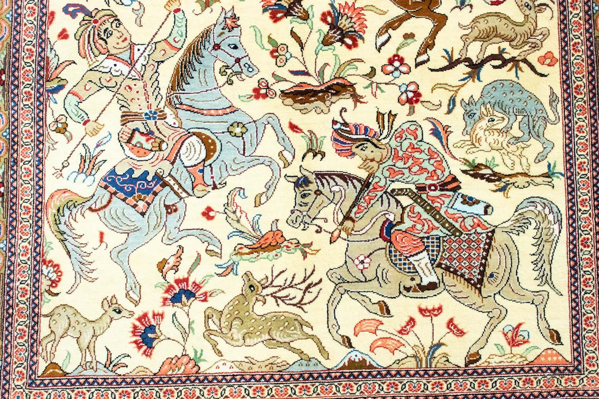 Zijden tapijt - Ghom Silk - Premium - 121 x 77 cm - beige