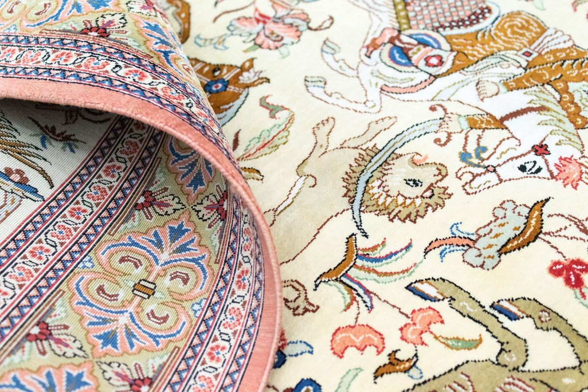 Zijden tapijt - Ghom Silk - Premium - 121 x 77 cm - beige