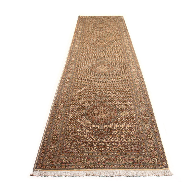 Loper Perzisch tapijt - Tabriz - Royal - 393 x 80 cm - beige