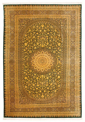 Zijden tapijt - Ghom Silk - Premium - 294 x 196 cm - olijfgroen
