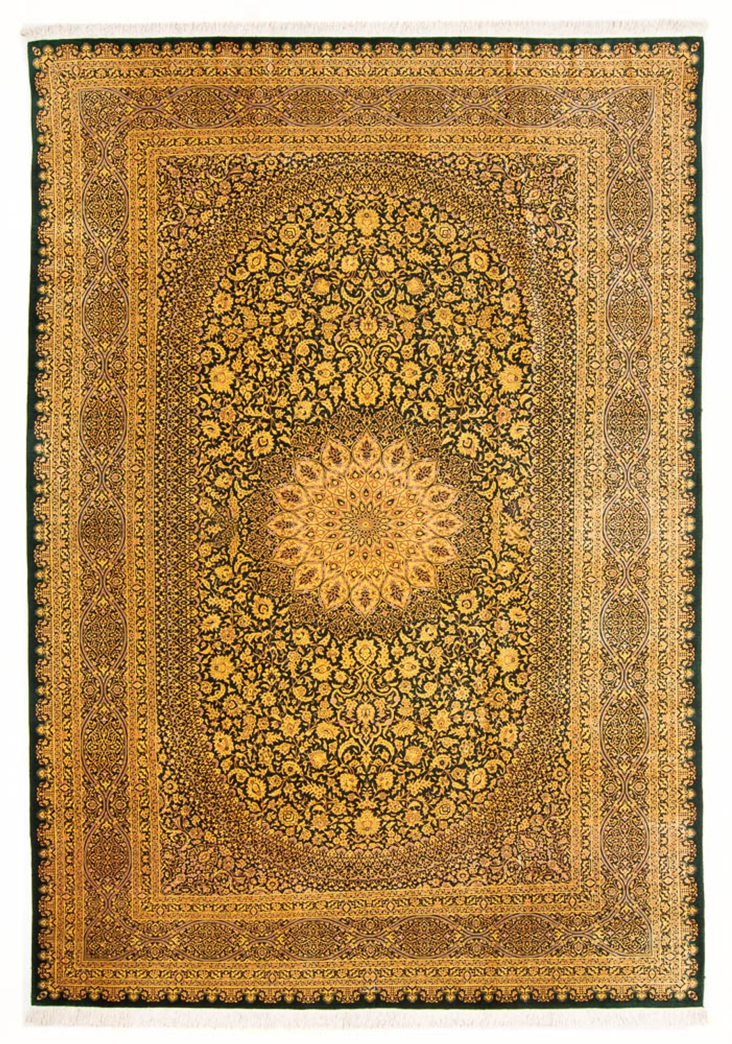 Zijden tapijt - Ghom Silk - Premium - 294 x 196 cm - olijfgroen
