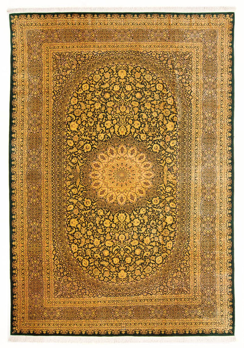 Zijden tapijt - Ghom Silk - Premium - 294 x 196 cm - olijfgroen
