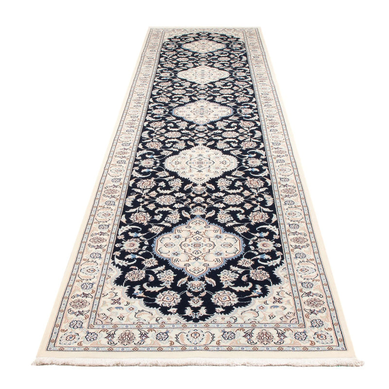 Loper Perzisch tapijt - Nain - Premium - 388 x 88 cm - donkerblauw