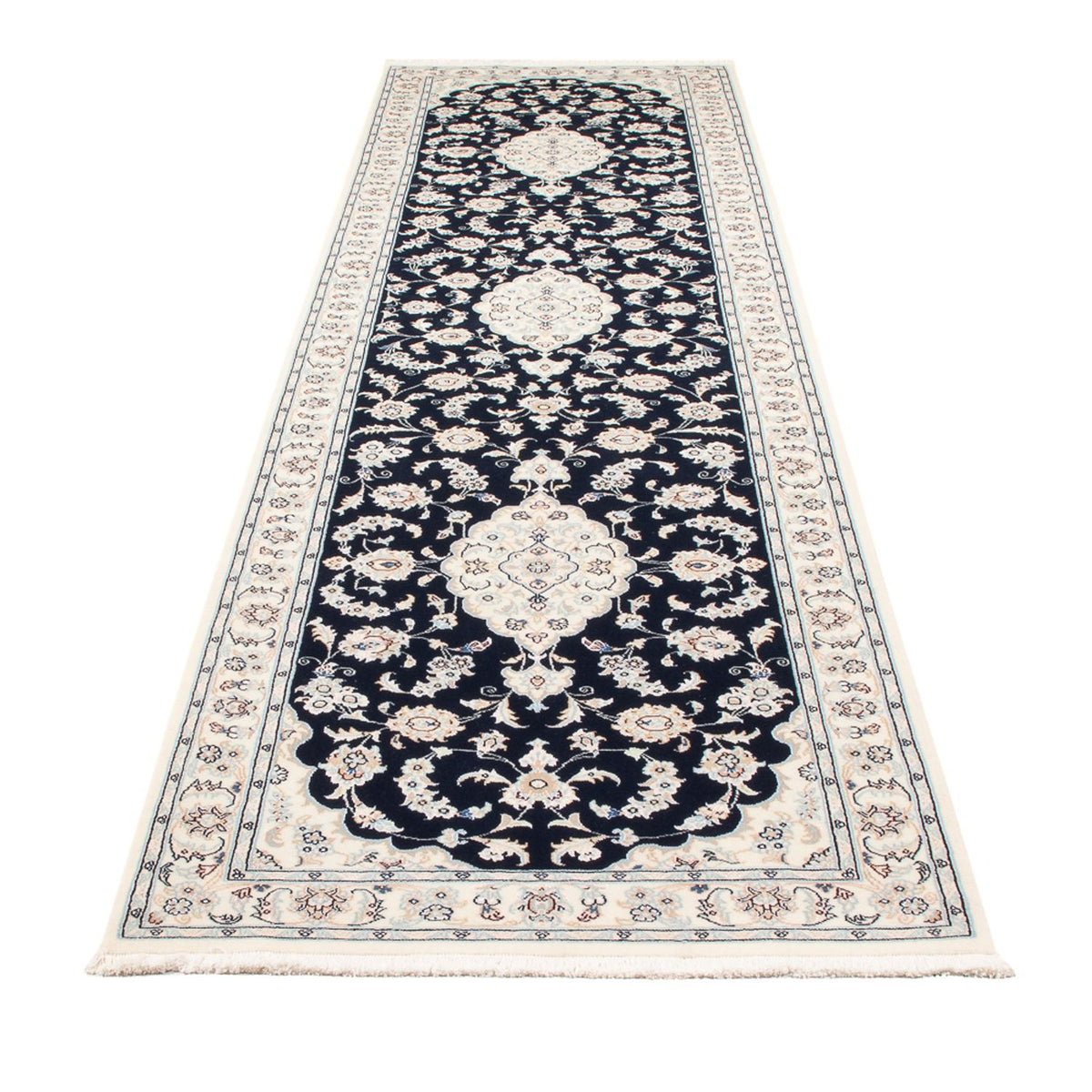 Loper Perzisch tapijt - Nain - Premium - 344 x 90 cm - donkerblauw