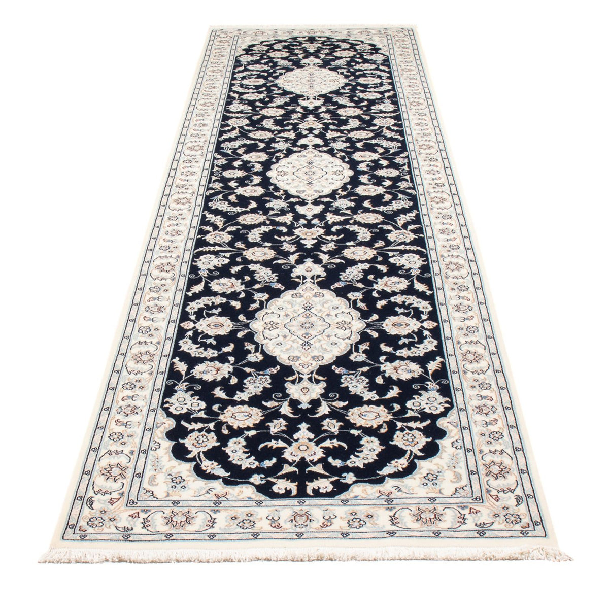 Loper Perzisch tapijt - Nain - Premium - 340 x 85 cm - donkerblauw