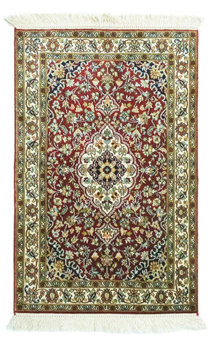 Zijden tapijt - Kashmir Silk - 95 x 63 cm - rood