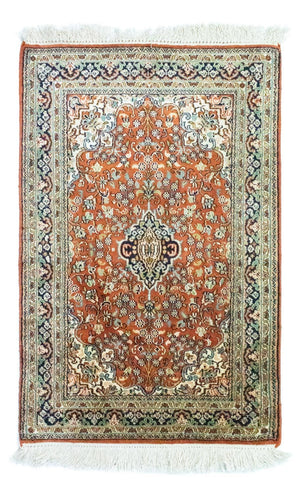 Zijden tapijt - Kashmir Silk - 94 x 63 cm - roest