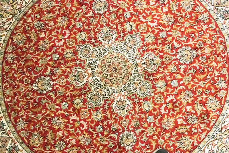 Zijden tapijt - Kashmir Silk vierkant  - 158 x 150 cm - rood