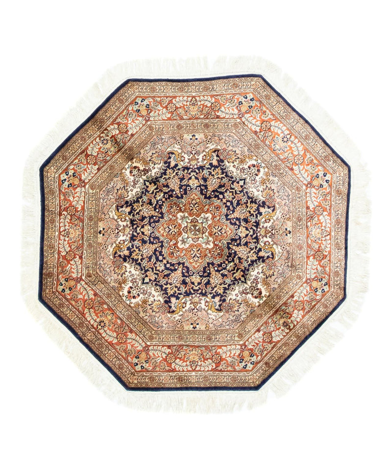 Zijden tapijt - Kashmir Silk speciale vorm  - 127 x 125 cm - blauw