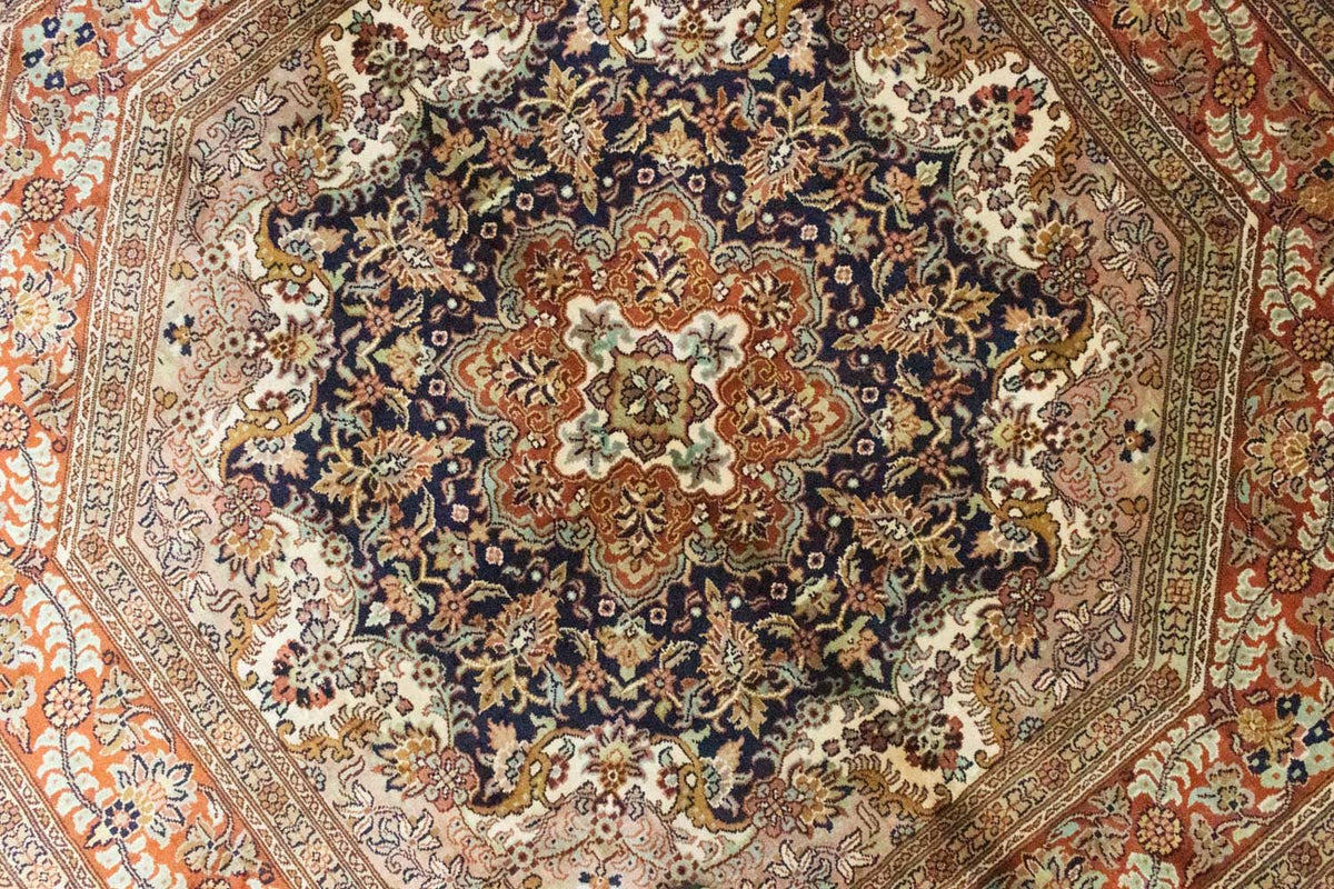Zijden tapijt - Kashmir Silk speciale vorm  - 127 x 125 cm - blauw
