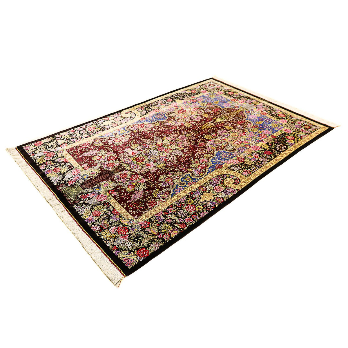 Zijden tapijt - Ghom Silk - Premium - 197 x 128 cm - donkerblauw