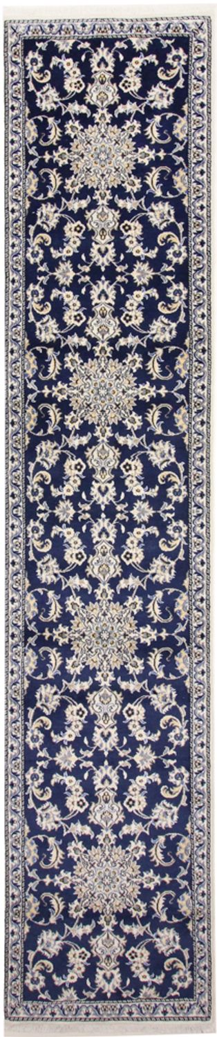 Loper Perzisch tapijt - Nain - 387 x 77 cm - donkerblauw