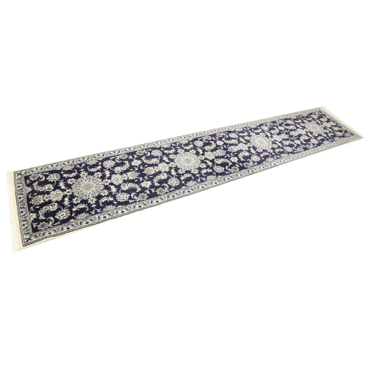 Loper Perzisch tapijt - Nain - 383 x 76 cm - donkerblauw