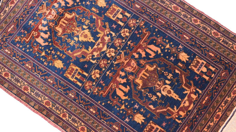 Afghaans tapijt - 136 x 95 cm - blauw