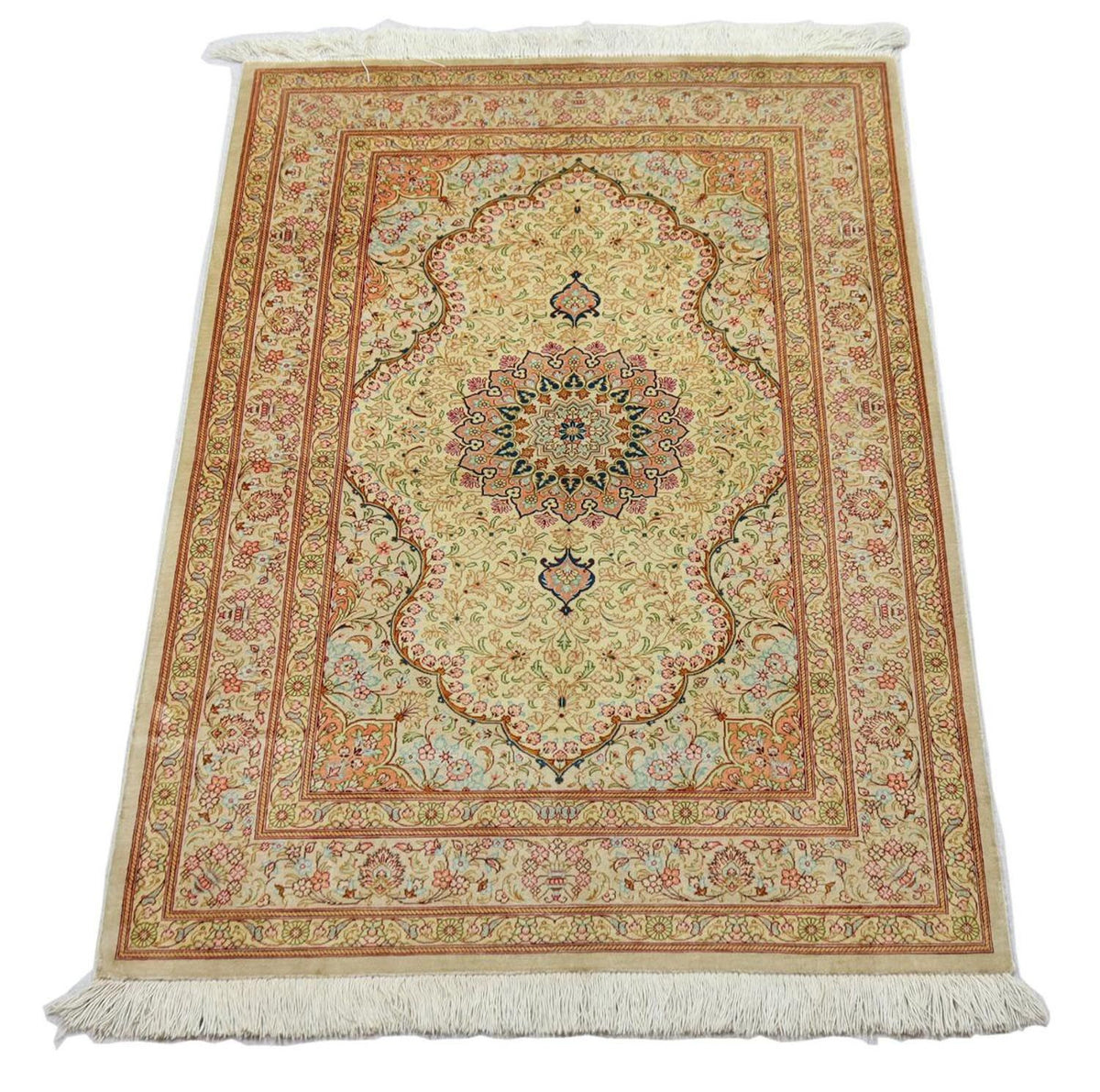 Zijden tapijt - Ghom Silk - Premium - 150 x 100 cm - beige