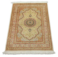 Zijden tapijt - Ghom Silk - Premium - 150 x 100 cm - beige