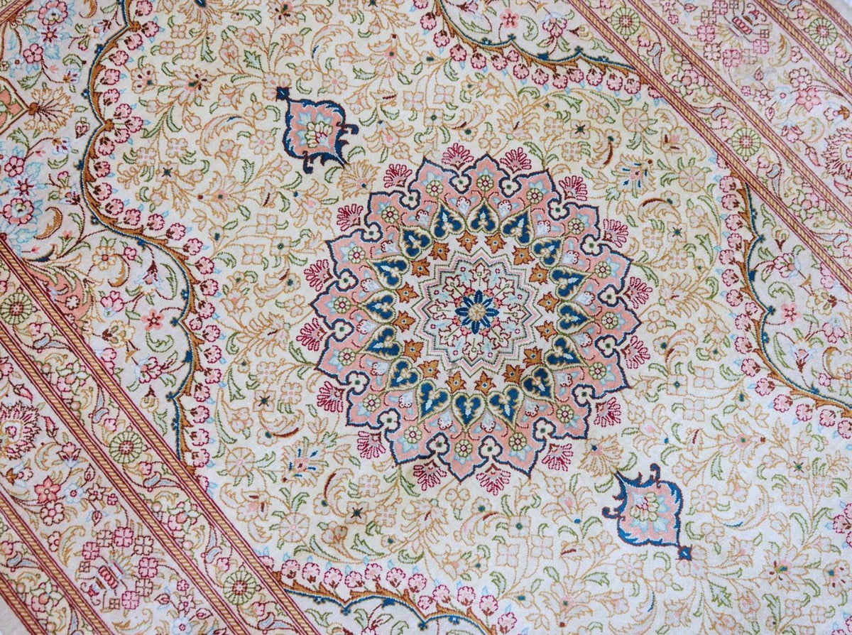 Zijden tapijt - Ghom Silk - Premium - 150 x 100 cm - beige