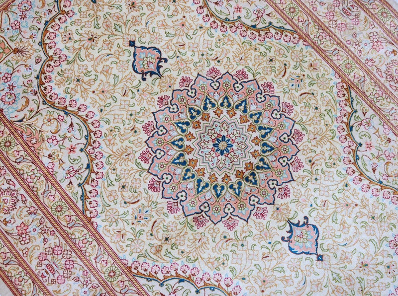 Zijden tapijt - Ghom Silk - Premium - 150 x 100 cm - beige