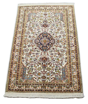 Zijden tapijt - Kashmir Silk - 154 x 93 cm - beige