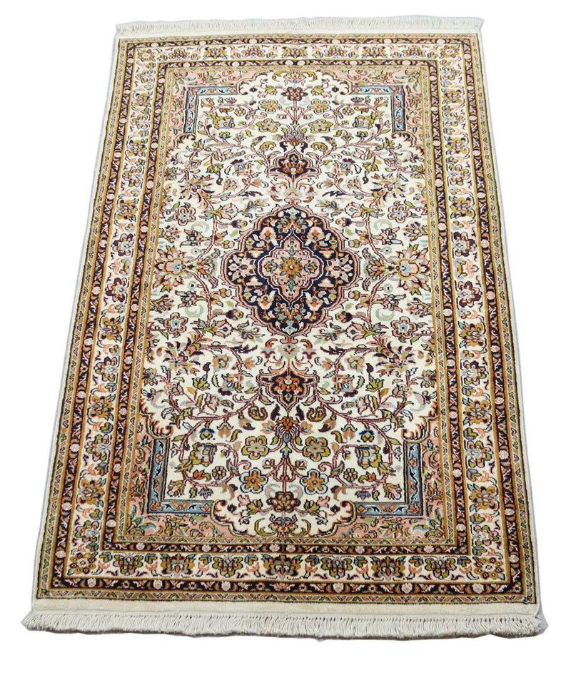 Zijden tapijt - Kashmir Silk - 154 x 93 cm - beige