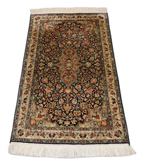 Zijden tapijt - Kashmir Silk - 124 x 77 cm - donkerblauw