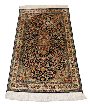 Zijden tapijt - Kashmir Silk - 124 x 77 cm - donkerblauw